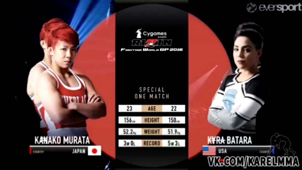 Канако Мурата vs. Кира Батара.  RIZIN 2 .RWGP 2016 OR.
