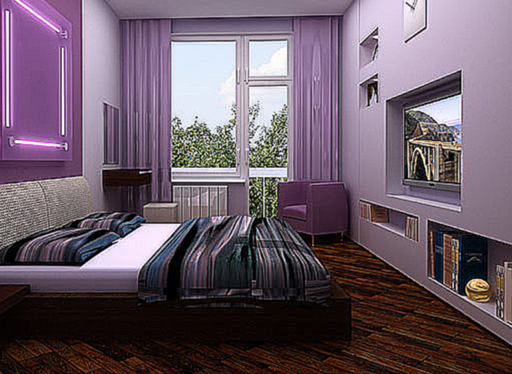 Интерьер спальни в фиолетовом цвете Картинка